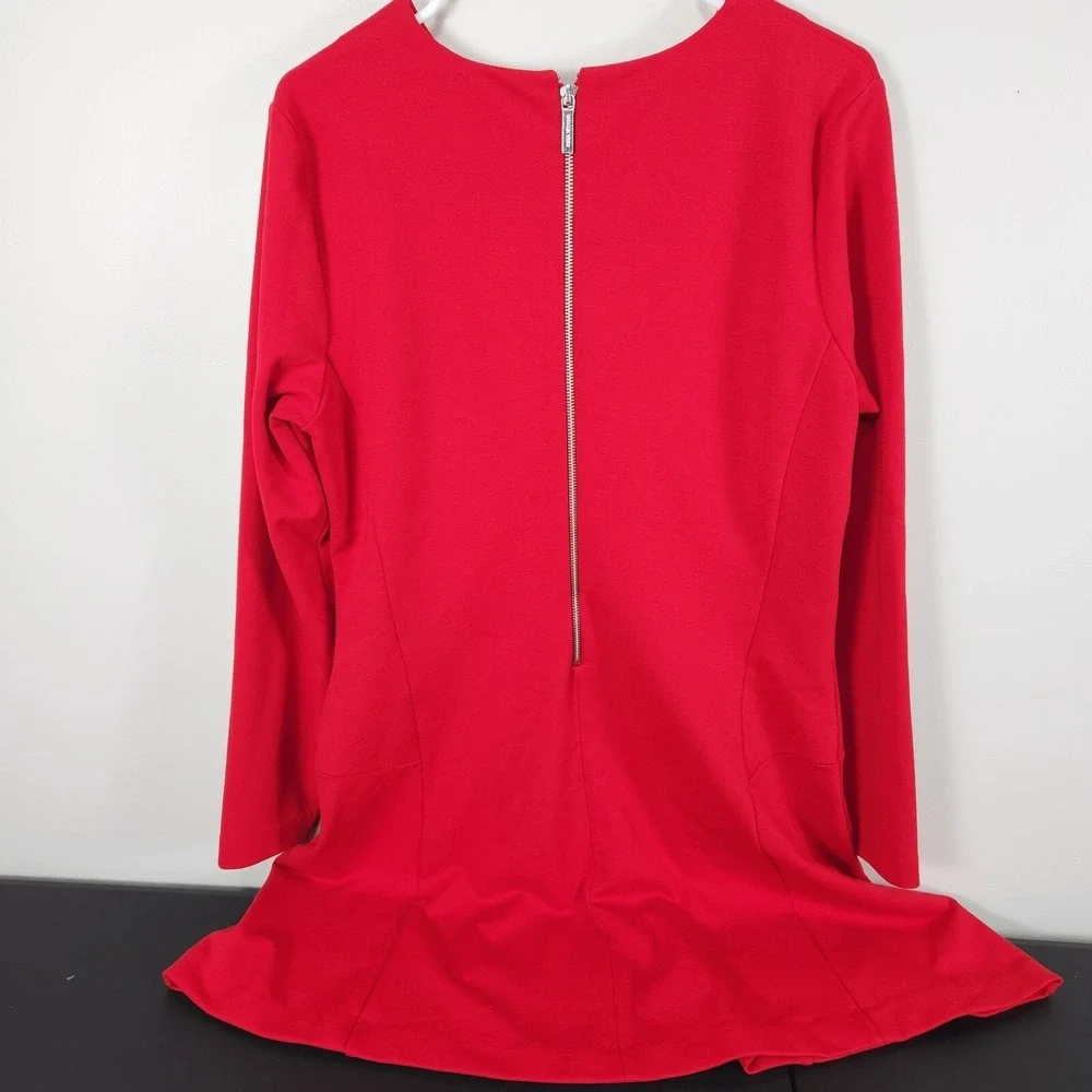 MICHAEL KORS Long Sleeve A-line Zip Ponte Dress Red Blaze 14